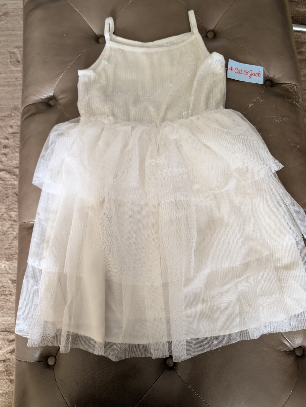 CAT & JACK Baby Girls Cream Sequined Dress Size M (8)